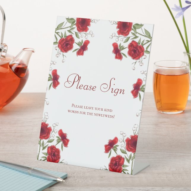 Red Rose Romantic Wedding Guest Book Sign (In SItu)