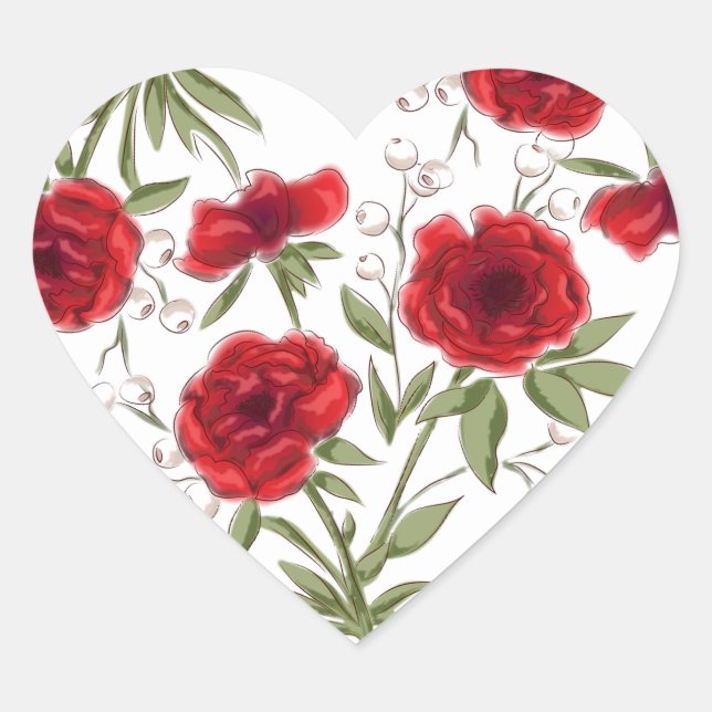 Red Rose Romantic Wedding Heart Sticker (Front)