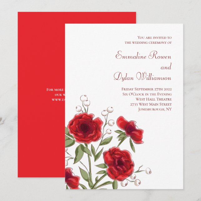 Red Rose Romantic Wedding Invitation (Front/Back)