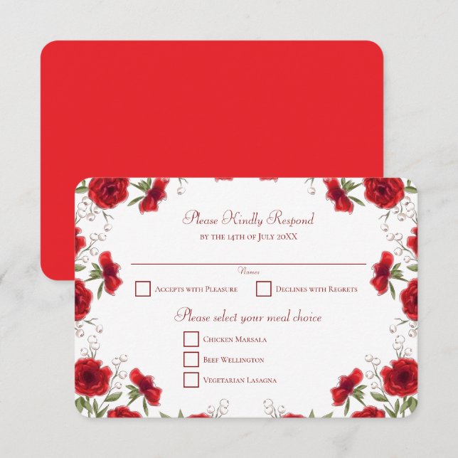 Red Rose Romantic Wedding RSVP Reply Invitation (Front/Back)