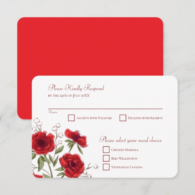 Red Rose Romantic Wedding RSVP Reply Invitation (Front/Back)