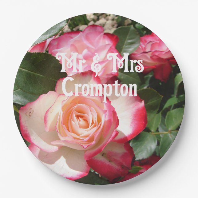 Red Rose Roses floral Photo Wedding Balloon Paper Plate (Front)