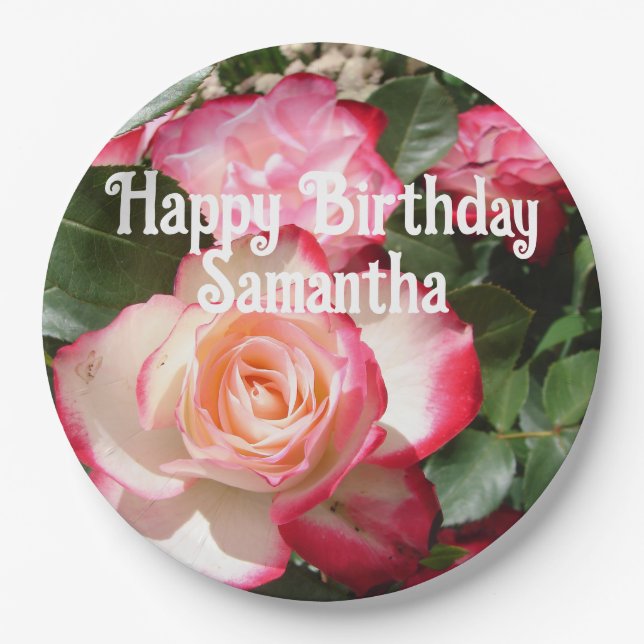 Red Rose Roses floral Photo Womens Birthday Party Paper Plate (Front)