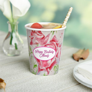 Red Rose Roses Flower Pattern Paper Party Plate Cups