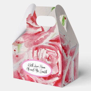 Red Rose Roses Flower Pattern Watercolor Wedding Favour Box