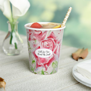 Red Rose Roses Flower Pattern Watercolor Wedding Paper Cups