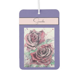 Red Rose Roses Flower Watercolor Floral Purple Art Car Air Freshener
