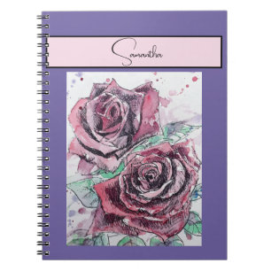 Red Rose Roses Flower Watercolor Floral Purple Art Notebook
