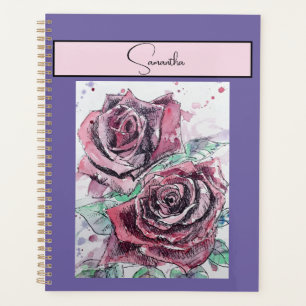 Red Rose Roses Flower Watercolor Floral Purple Art Planner