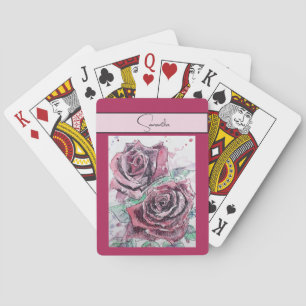 Red Rose Roses Flower Watercolor Floral Purple Art Playing Cards
