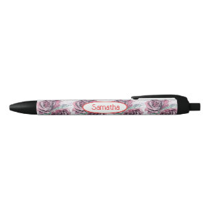 Red Rose Roses Watercolor Girls Name Black Ink Pen