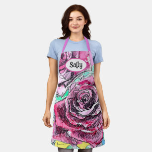 Red Rose Roses Watercolour Floral Flowers Flower Apron