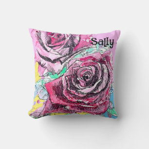 Red Rose Roses Watercolour Floral Flowers Flower Cushion