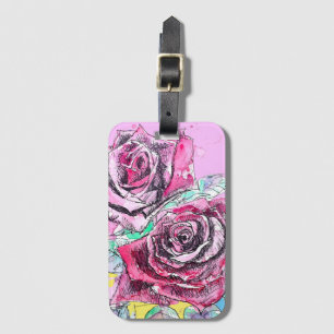 Red Rose Roses Watercolour Floral Flowers Flower Luggage Tag