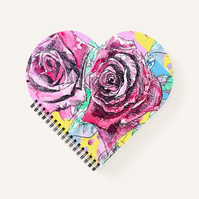 Red Rose Roses Watercolour Floral Flowers Flower Notebook (Front)