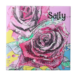 Red Rose Roses Watercolour Floral Flowers Flower Tile