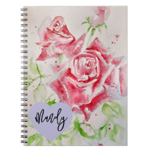 Red Rose Roses Watercolour Flower Woman's Name Notebook