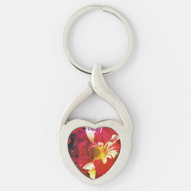 Red Rose Round Cushion Key Ring (Front)