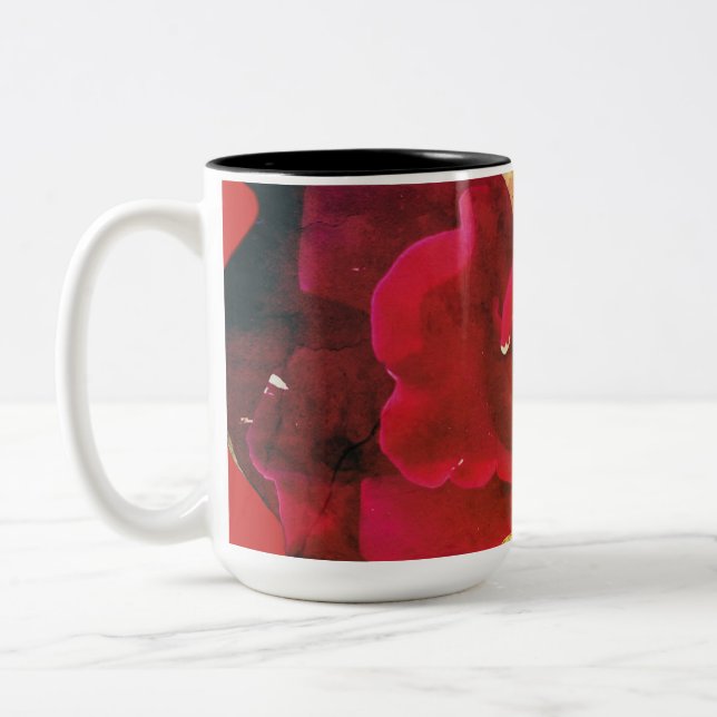 Red Rose Round Cushion Two-Tone Coffee Mug (Left)