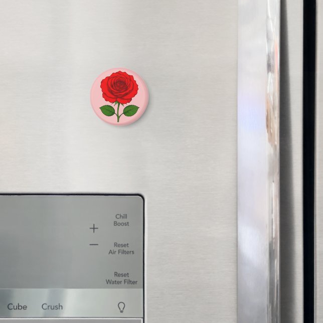 Red Rose Round Magnet (In Situ (Fridge))