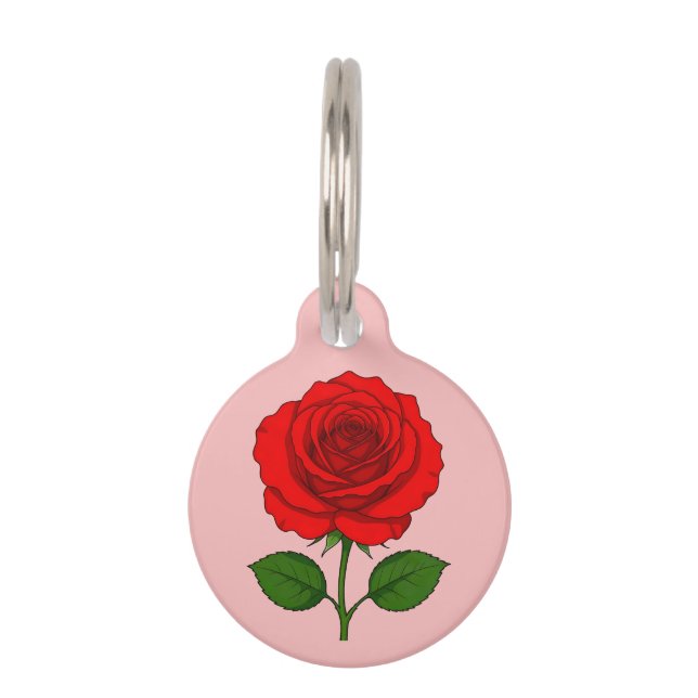 Red Rose Round Pet Tag (Front)