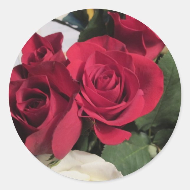 Red Rose Round Stickers Envelope Seals with Roses (Front)