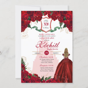 Red Rose Royal Princess Elegant Quinceanera Invitation