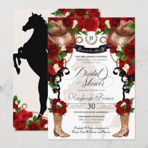 Red Rose Rustic Western Floral Boots Bridal Shower Invitation