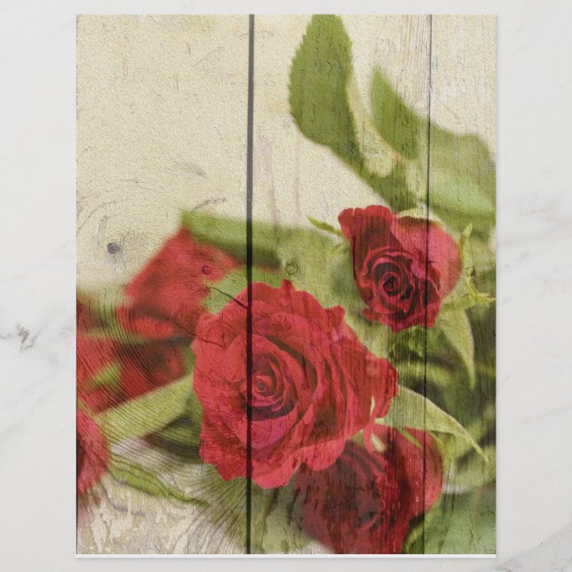 Red Rose Rustic Wood Scrapbooking Craft Paper (Front)