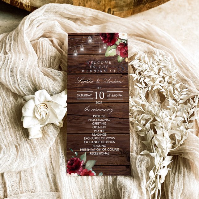Red Rose Rustic Wood Wedding Programs Programme (Creator Uploaded)