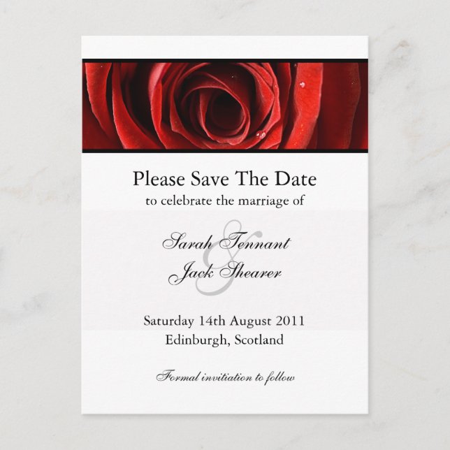 Red Rose Save The Date Postcard (Front)