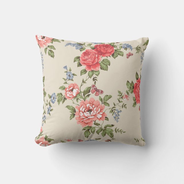 RED ROSE SEAMLESS PATTERN WITH BLUE BELLSpattern,f Cushion (Front)