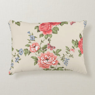 RED ROSE SEAMLESS PATTERN WITH BLUE BELLSpattern,f Decorative Cushion