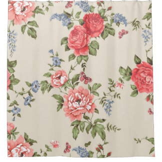 RED ROSE SEAMLESS PATTERN WITH BLUE BELLSpattern,f Shower Curtain