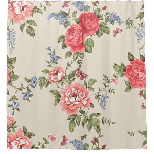 RED ROSE SEAMLESS PATTERN WITH BLUE BELLSpattern,f Shower Curtain (Front)