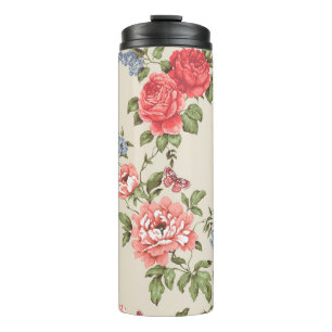 RED ROSE SEAMLESS PATTERN WITH BLUE BELLSpattern,f Thermal Tumbler