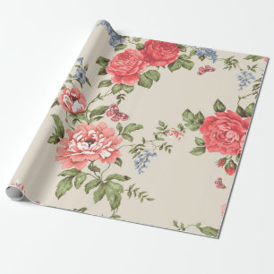 RED ROSE SEAMLESS PATTERN WITH BLUE BELLSpattern,f Wrapping Paper