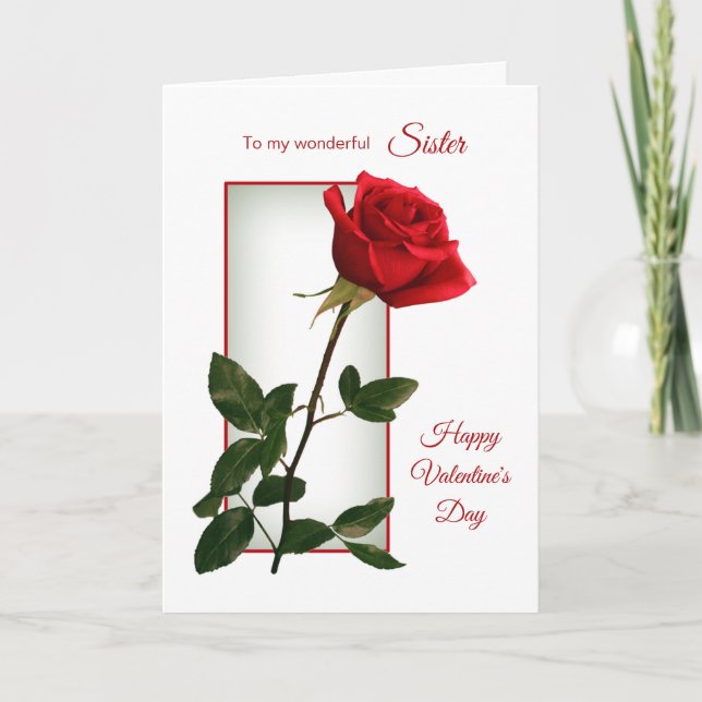 Red rose, Sister Valentine's Day Holiday Card (Front)
