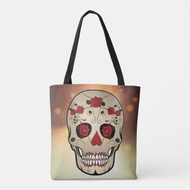 Red Rose Skull Bag - Tote Day of the Dead (Back)