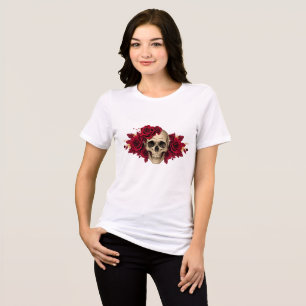 Red Rose Skull Gothic Halloween Tee