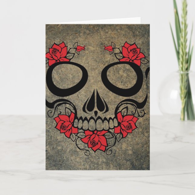 Red Rose Skull Greeting Card (Front)