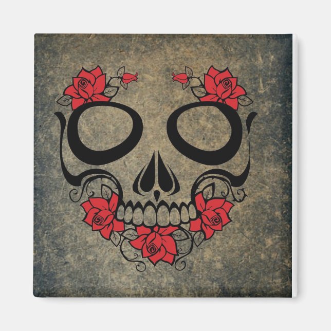 Red Rose Skull Magnet (Front)