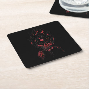 red rose square paper coaster