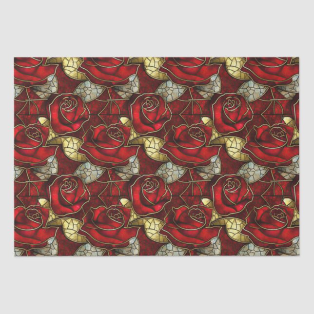 Red Rose Stained Glass Pattern Tissue Paper (Front)