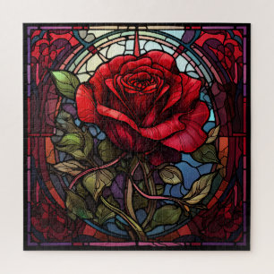 Red Rose Stained Glass Puzzle