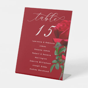 Red Rose Standing Table Seating List of Names Sign