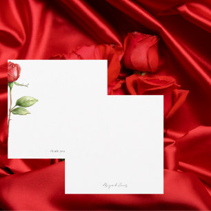 Red Rose Stem Personalised Square Thank You Card
