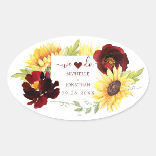 Red Rose Sunflower We Do Wedding Favour Sticker