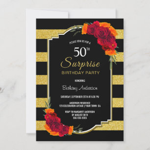 Red Rose Surprise 50th Birthday Party Invitation