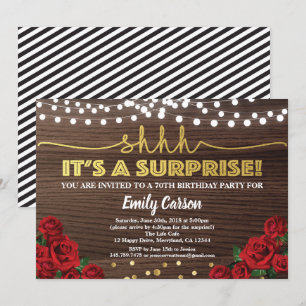 Red rose surprise 70th birthday party invitation